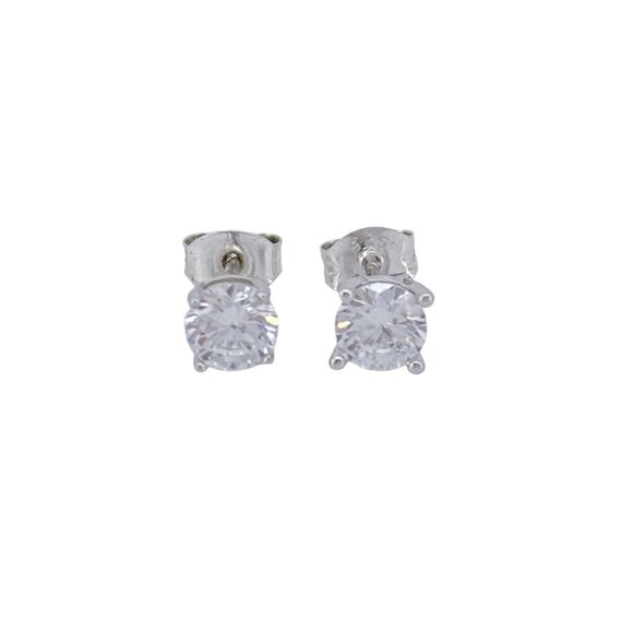 Vintage Sterling Silver 925 5mm Cubic Zirconia Stud Earrings - Picture 3 of 6